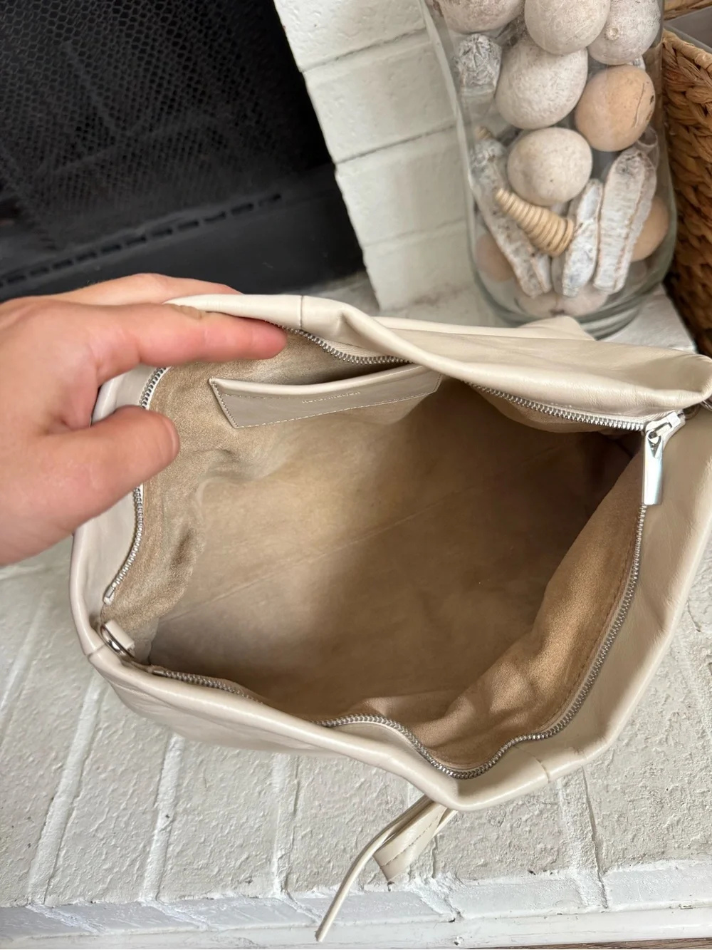 Reformation Cream Fold-Over Clutch with Bow Detail