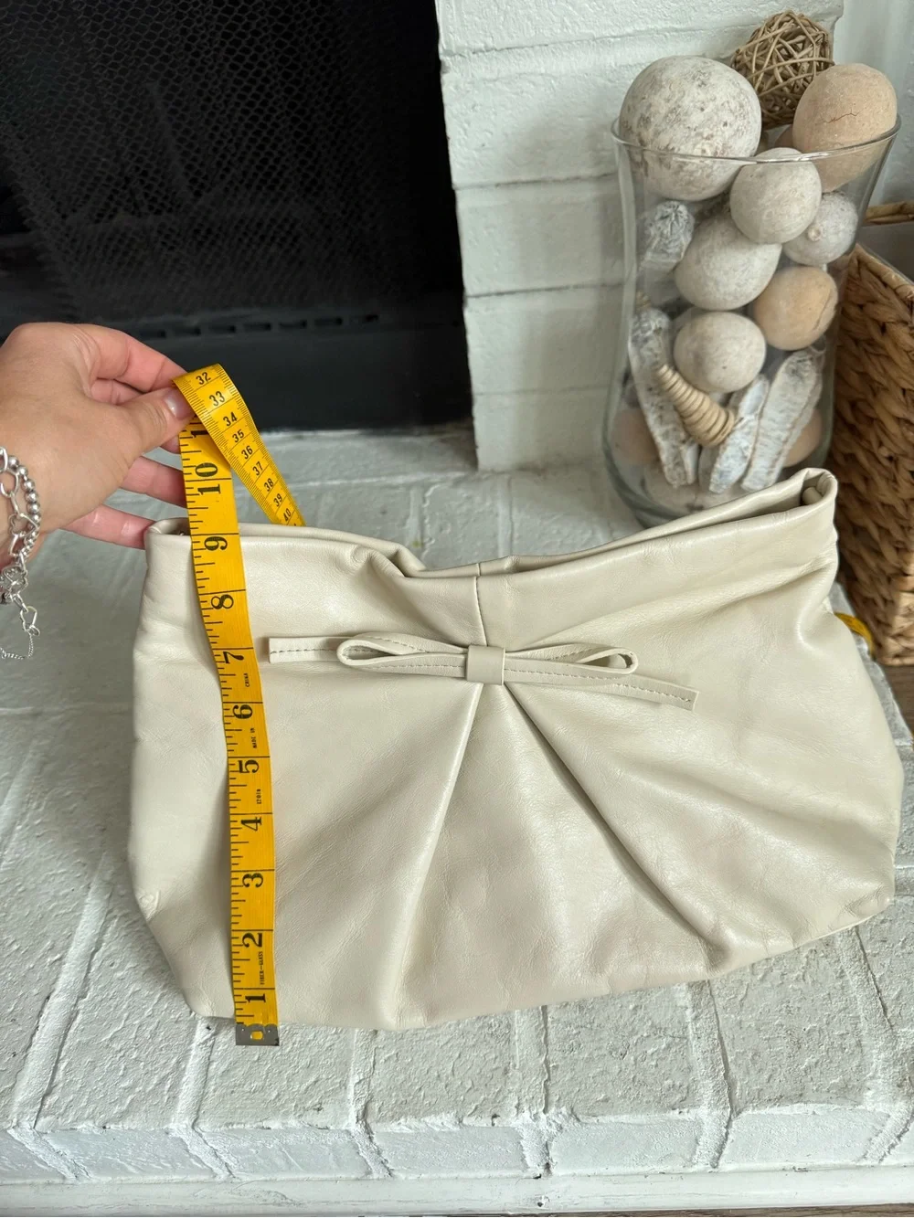 Reformation Cream Fold-Over Clutch with Bow Detail