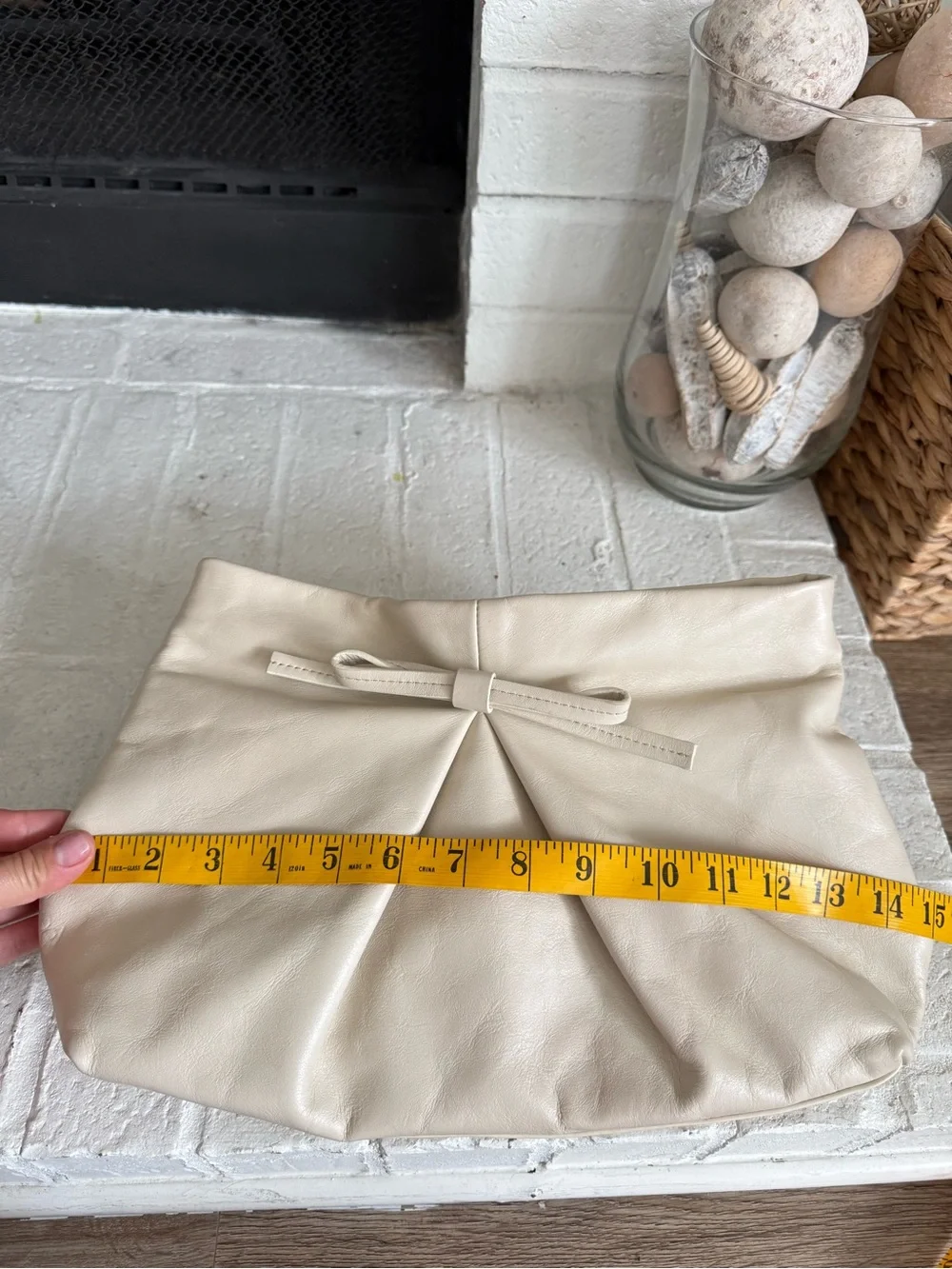 Reformation Cream Fold-Over Clutch with Bow Detail
