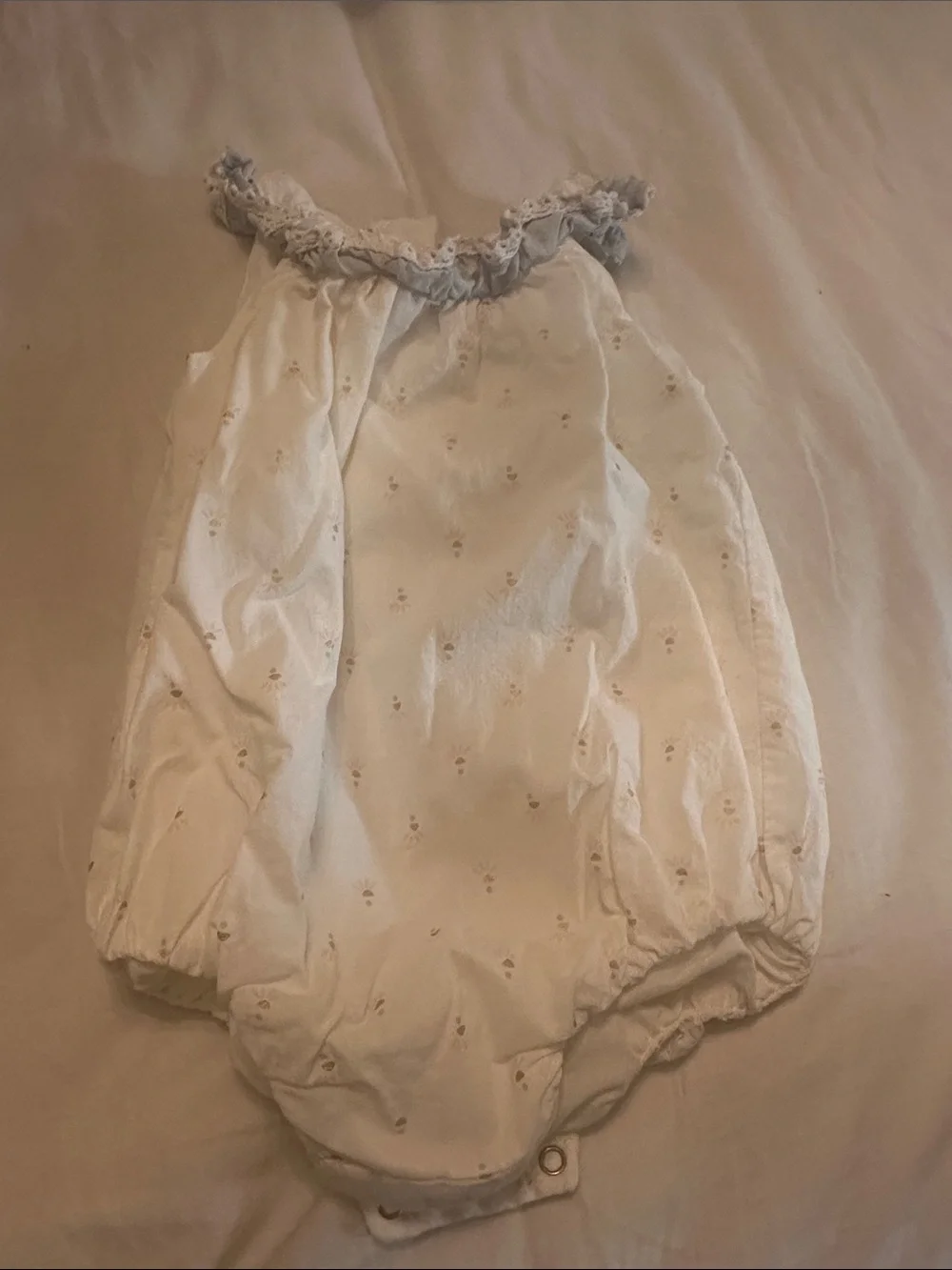 Maggie & Zoe Cream Quilted Baby Romper with Ruffle Trim