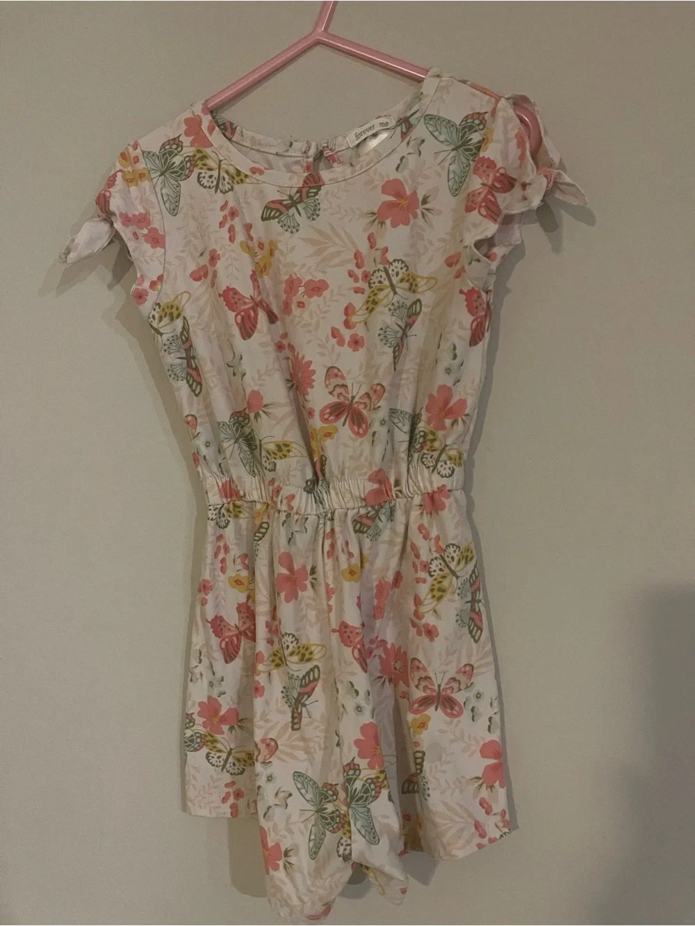 Girls' White Butterfly & Floral One-Piece Romper