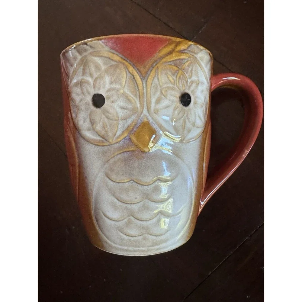Gibson Home Autumn Owl Coffee Mug / Tea‎ Cup Orange Ceramic Glazed