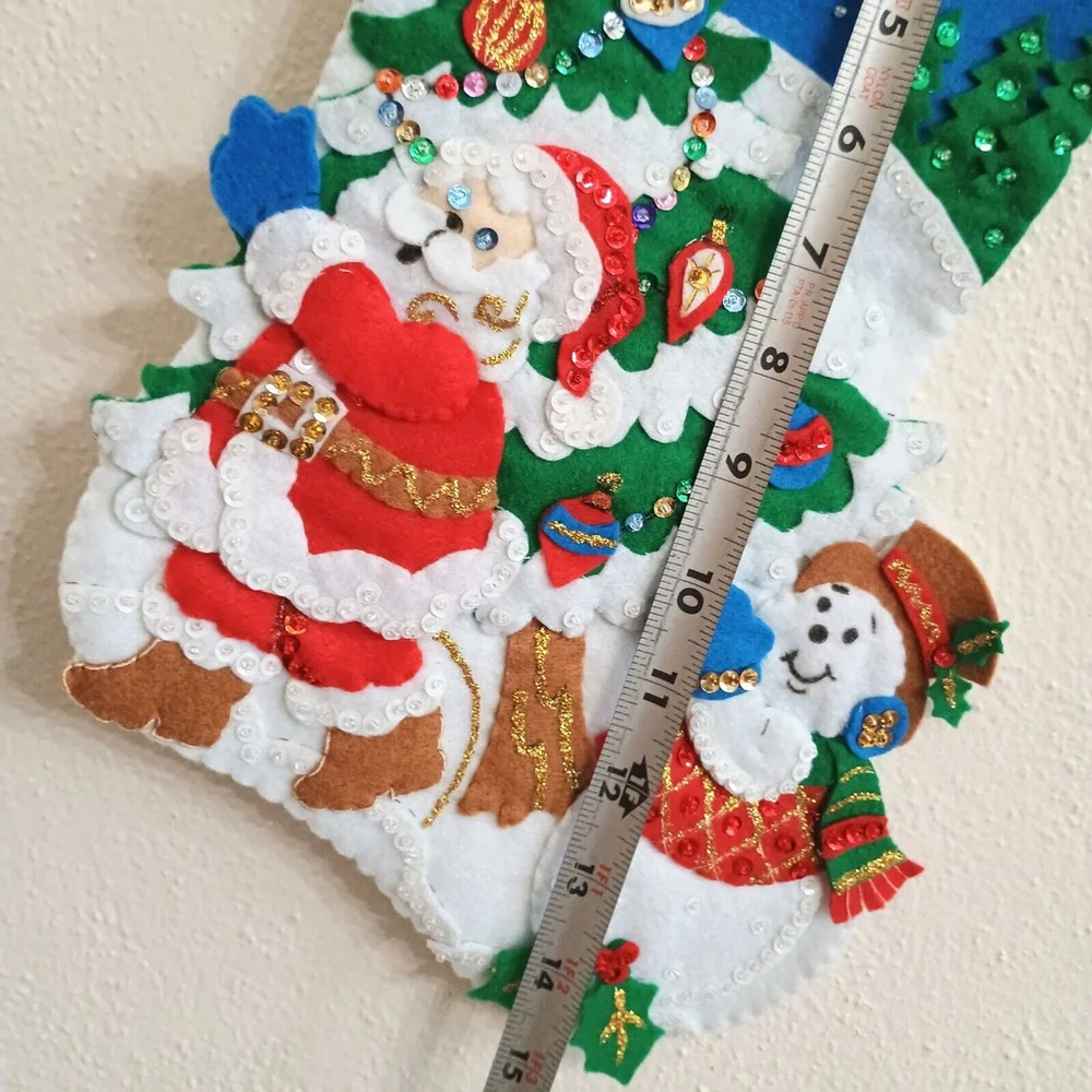 FINISHED Bucilla Felt Christmas Stocking Handmade Pick A Tree Santa Claus