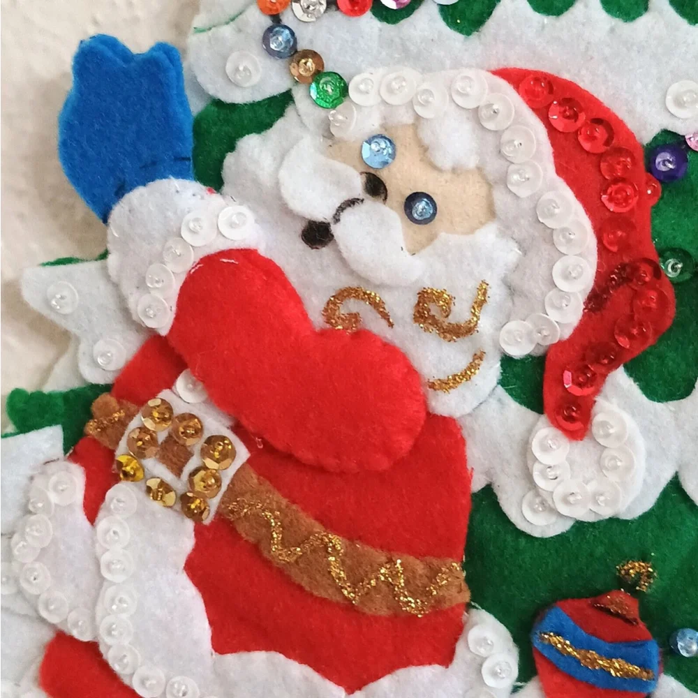 FINISHED Bucilla Felt Christmas Stocking Handmade Pick A Tree Santa Claus