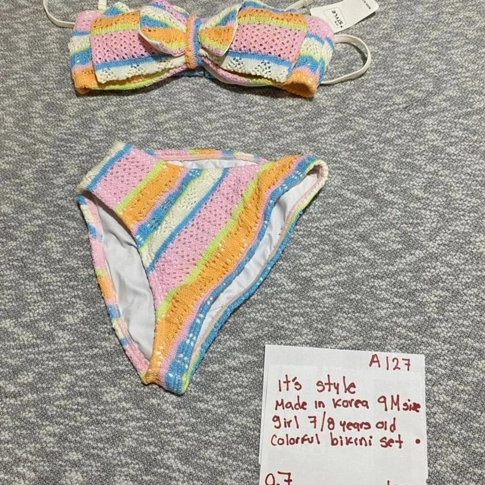 coloured bikini set top/bottoms‎ Made Korea 9M=girl 7-8 years old. SKU-A127