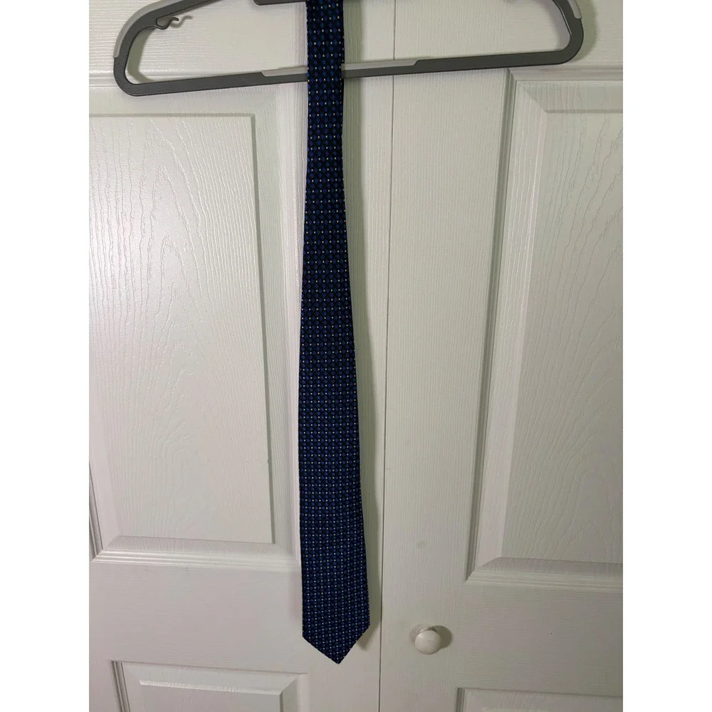 Countess Mara Mens Blue‎ Black Geometric Diamond Silk Tie Hand Made Classic Tie
