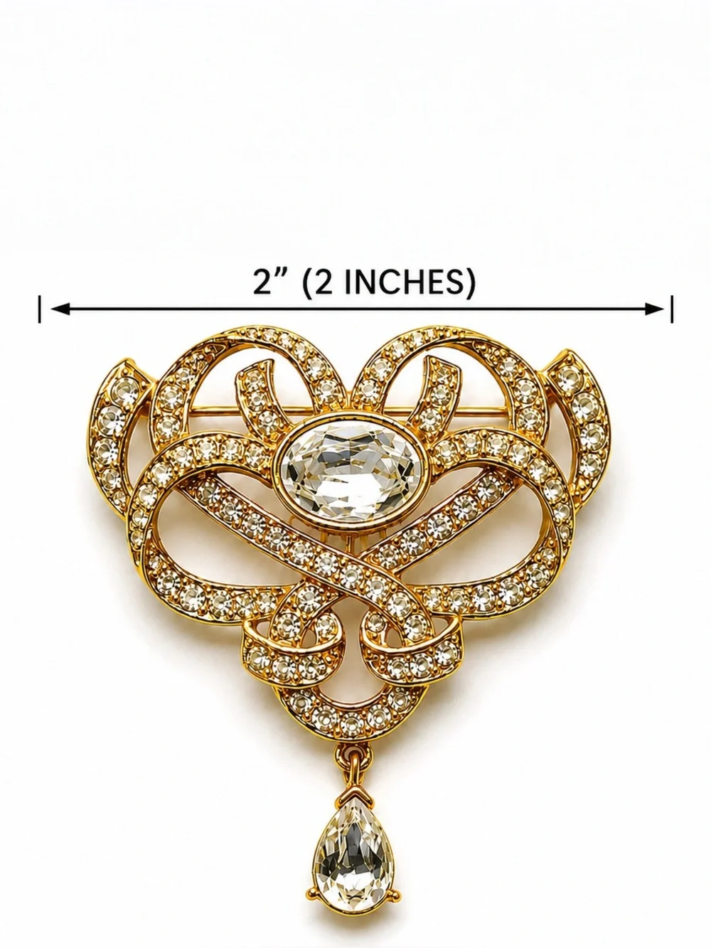 Signed Trifari Vintage Gold-Tone Rhinestone Ribbon Dangle Brooch