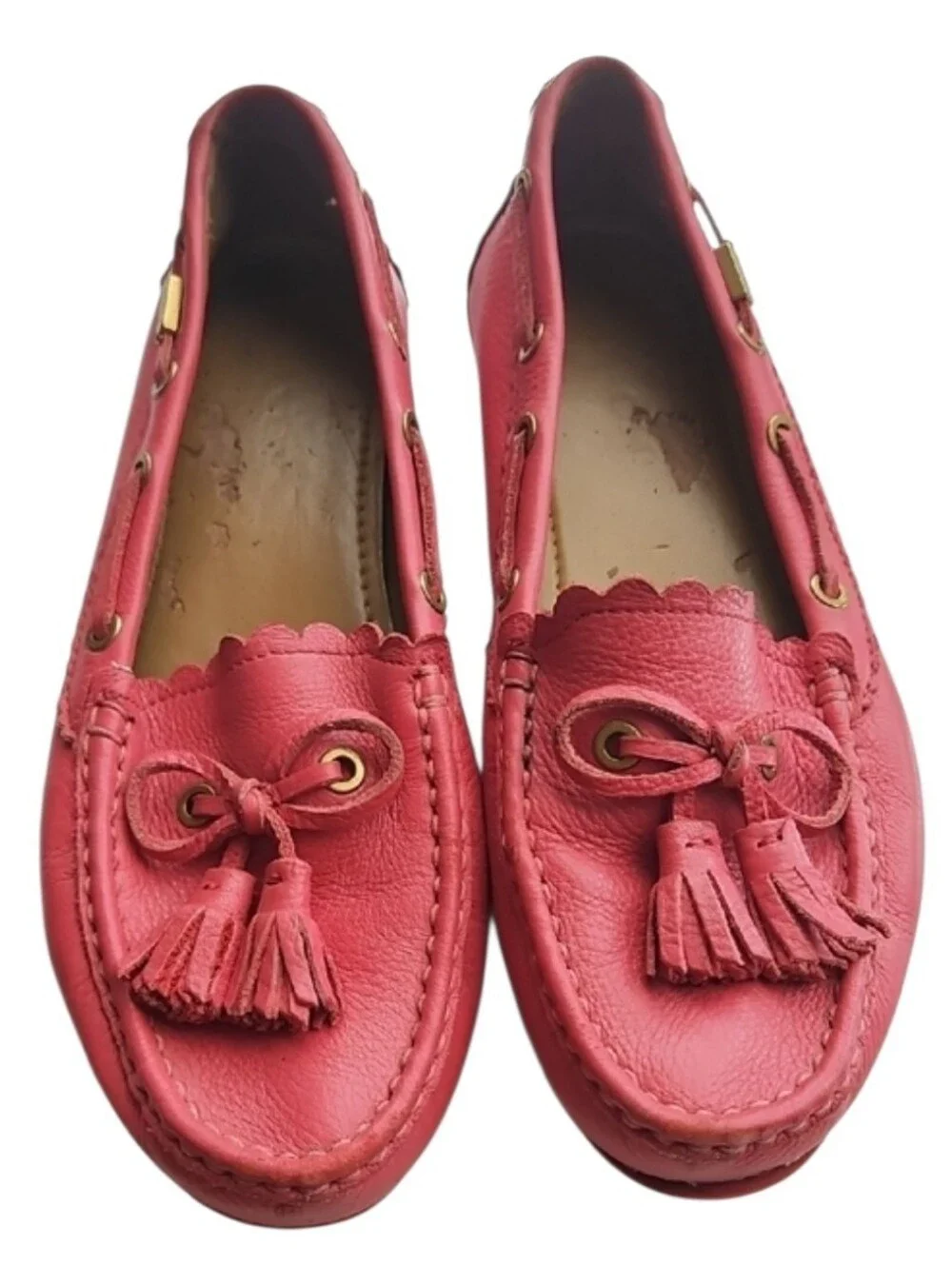 Coach Salmon Pebbled Leather Tassel Loafers, Gold Accents Size ?9