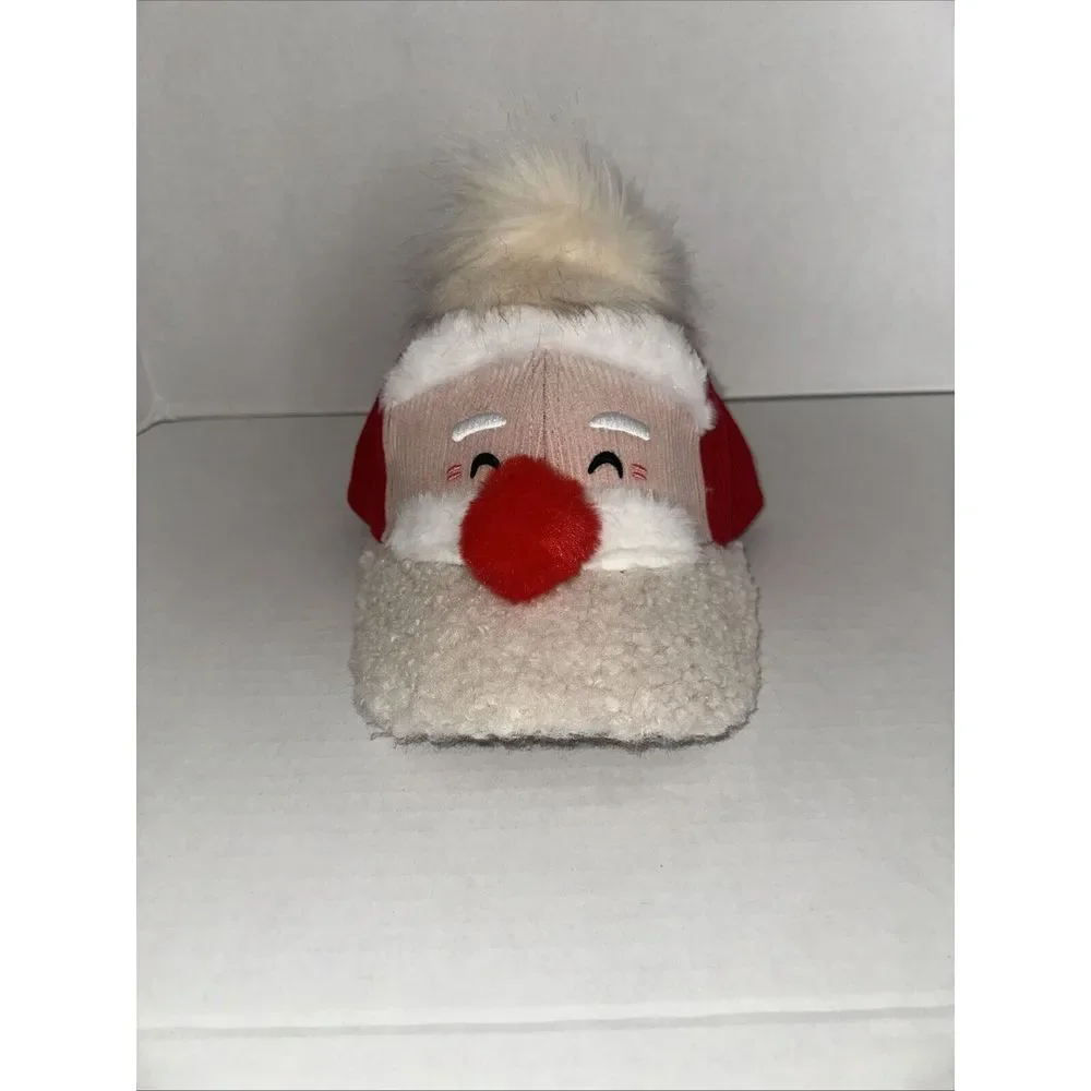Holiday Time Santa Claus Face Sherpa Baseball Hat Pom Christmas UNISEX Adult NEW