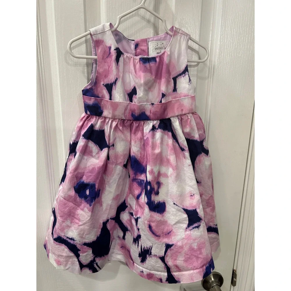 Gymboree Dress Pink Navy Blue Floral‎ Watercolor Bow Back Special Occasion 2T