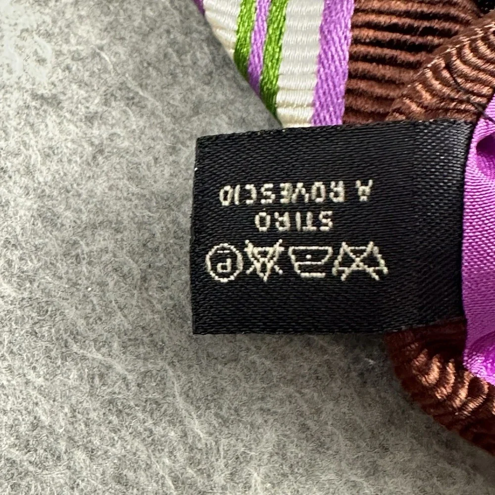 Etro Milano Italy Silk Cotton Brown Stripe Necktie Purple‎ Green 57x3.75