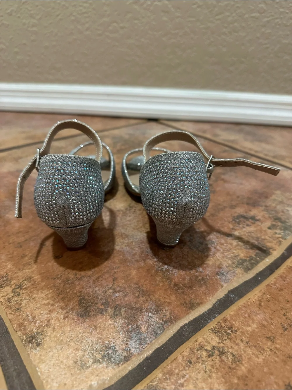 Girls Silver Glitter Dress Heels | Size 13