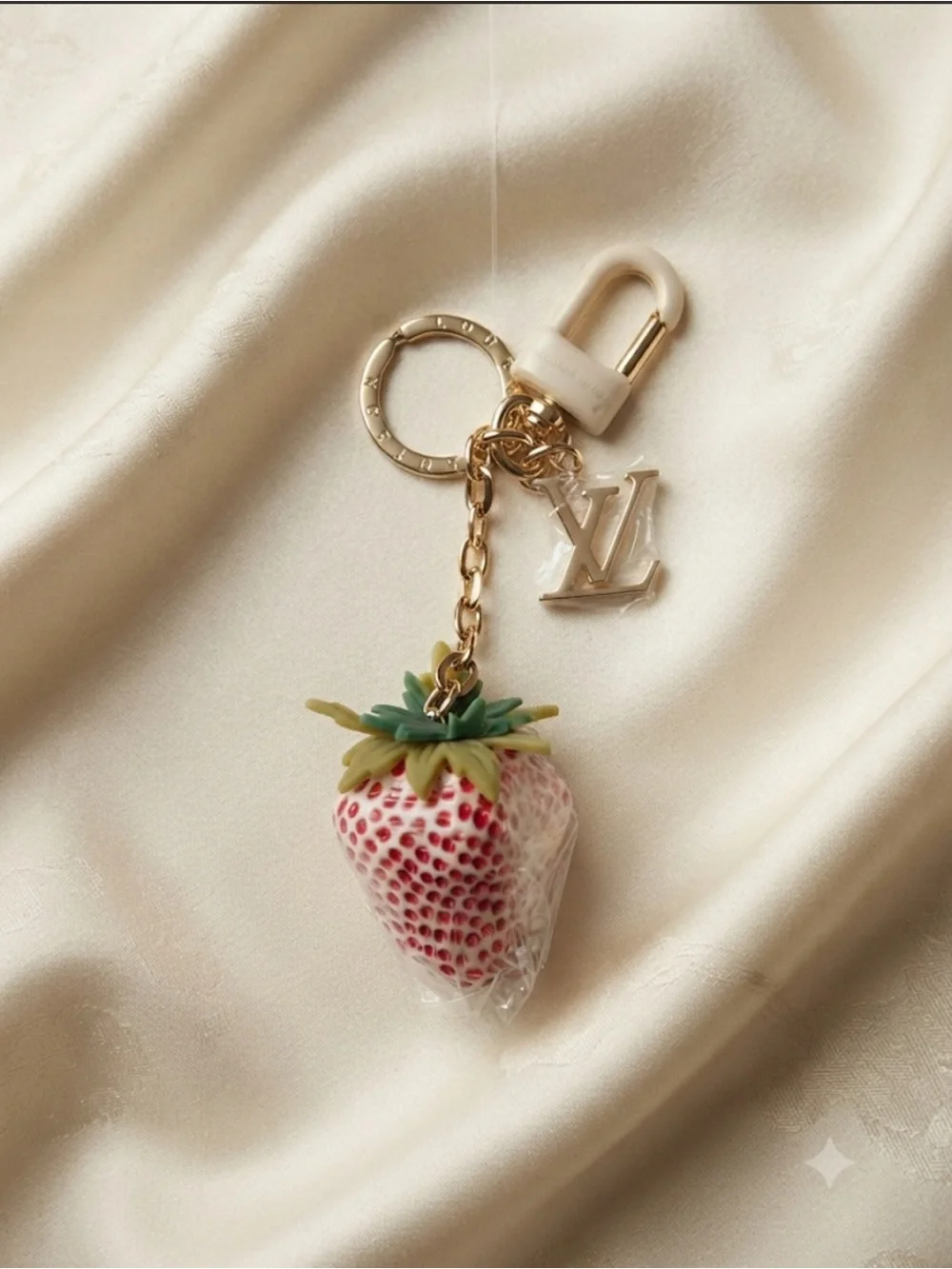 Brand New White Strawberry Charm Keychain