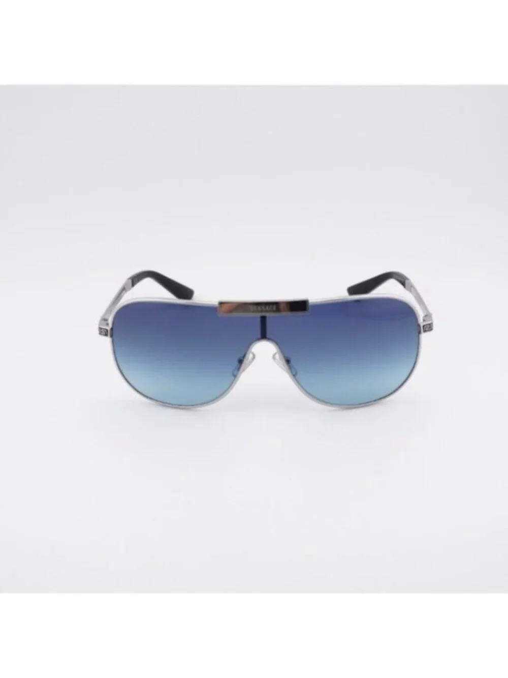 Versace VE2293 100019 Shield Sunglasses - Silver Shield Frame, Blue Lenses