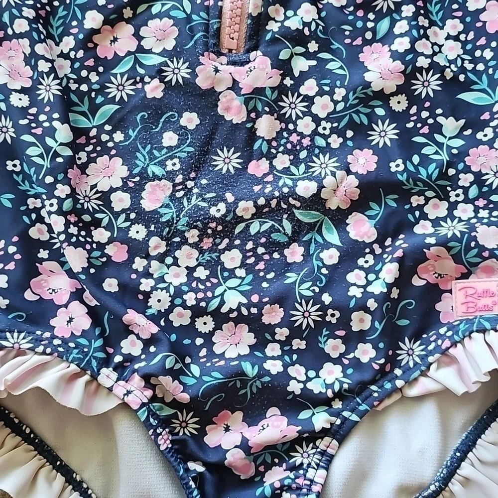 Ruffle Butts Floral One Piece Rashguard Swimsuit Size 4T