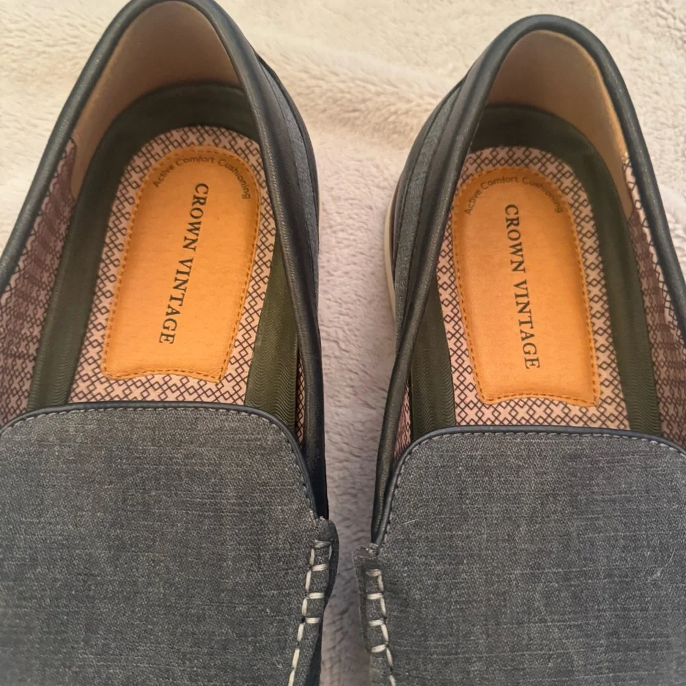 Crown Vintage CR Finnian Men’s‎ Slip-On Loafers Size 11M Denim Blue White Stitch