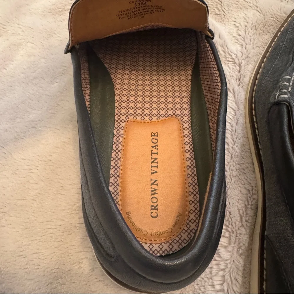 Crown Vintage CR Finnian Men’s‎ Slip-On Loafers Size 11M Denim Blue White Stitch