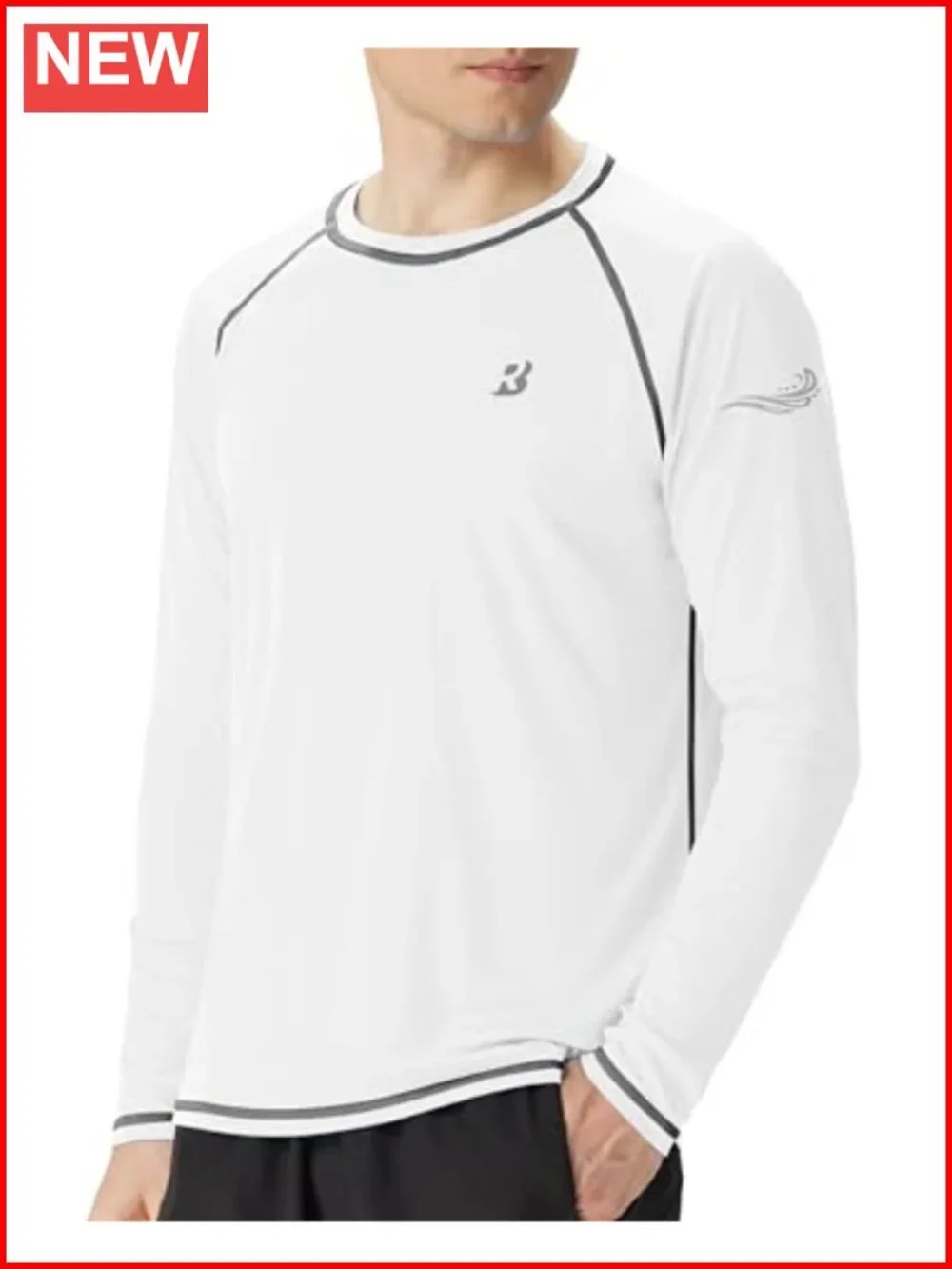 Men's Long Sleeve UPF 50+ Rash Guard Sun Protection Swim Shirt Quick-Dry