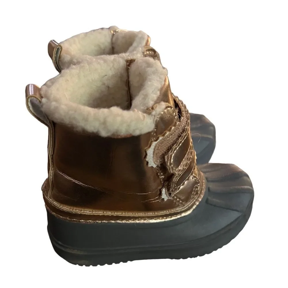 Gymboree youth snow boots in‎ grey rubber and rose gold little girls size 6