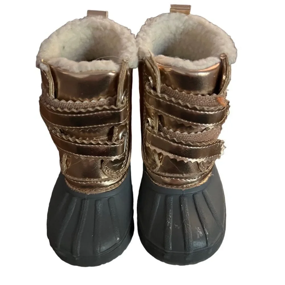 Gymboree youth snow boots in‎ grey rubber and rose gold little girls size 6