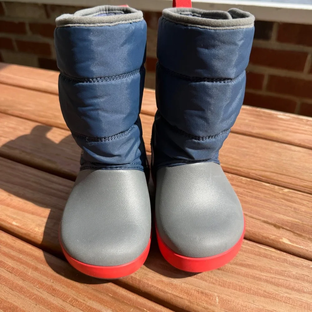 Crocs Toddler C7 Winter Puff Boot Navy Blue Grey Red‎ Quilted Snow Boots C7
