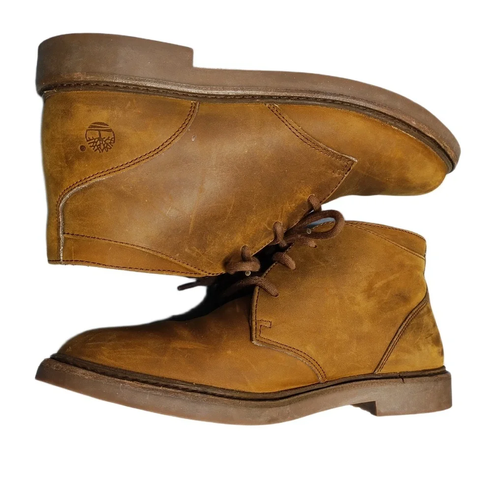Timberland Chukka Boots Mens US 8.5M Brown Leather Waterproof Round Toe Lace Up