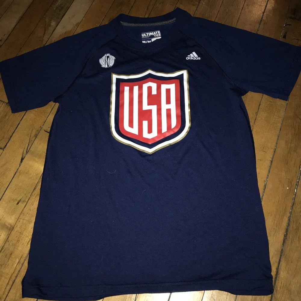 Team USA T-Shirt Men's Medium Blue‎ White Adult Adidas World Cup Hockey 2016 U6a