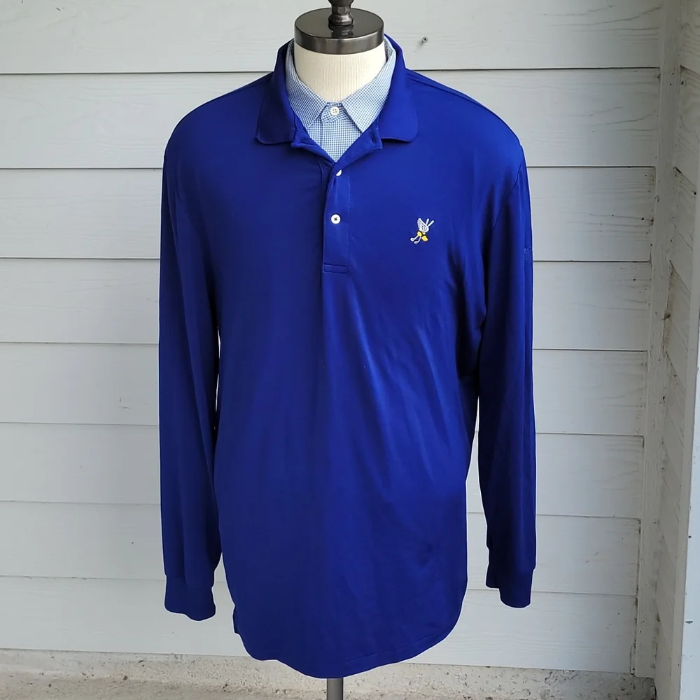 POLO GOLF Ralph Lauren Dark Blue Cantor Fitzgerald‎ Sz XL Long Sleeve Polo Shirt