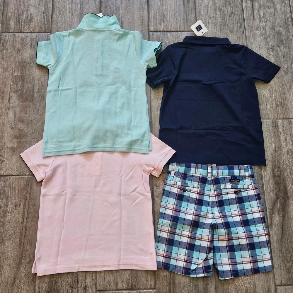 Janie and Jack Polo Shorts Lot of 4 Kids 6 Pink Navy NEW Summer Preppy Nautical