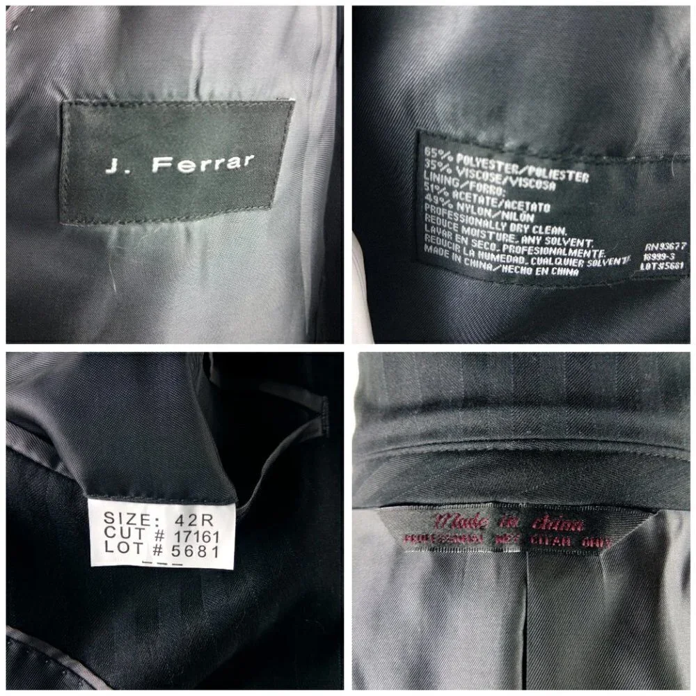 J. Ferrar 42R 3 Button Black Striped Suit Jacket