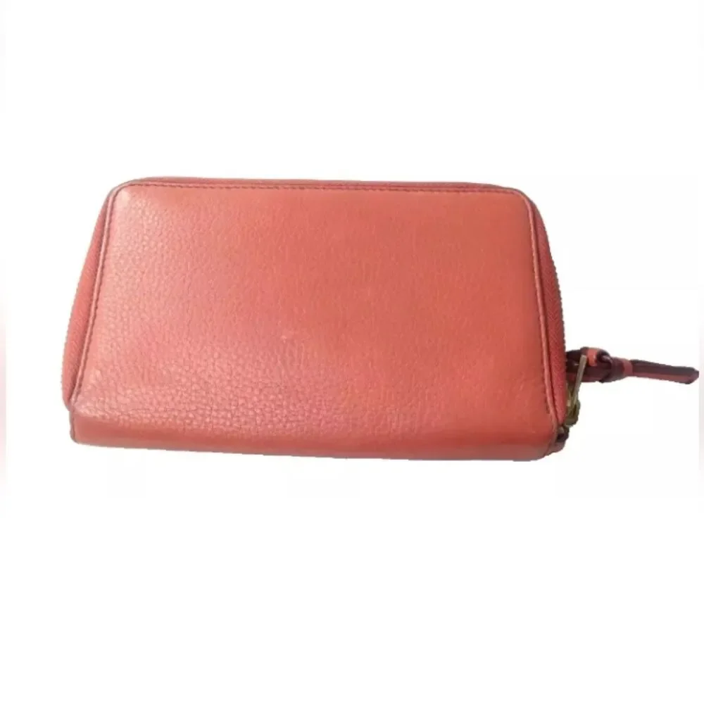 Tory Burch Berkeley Leather Wallet Burnt Orange Zip Around