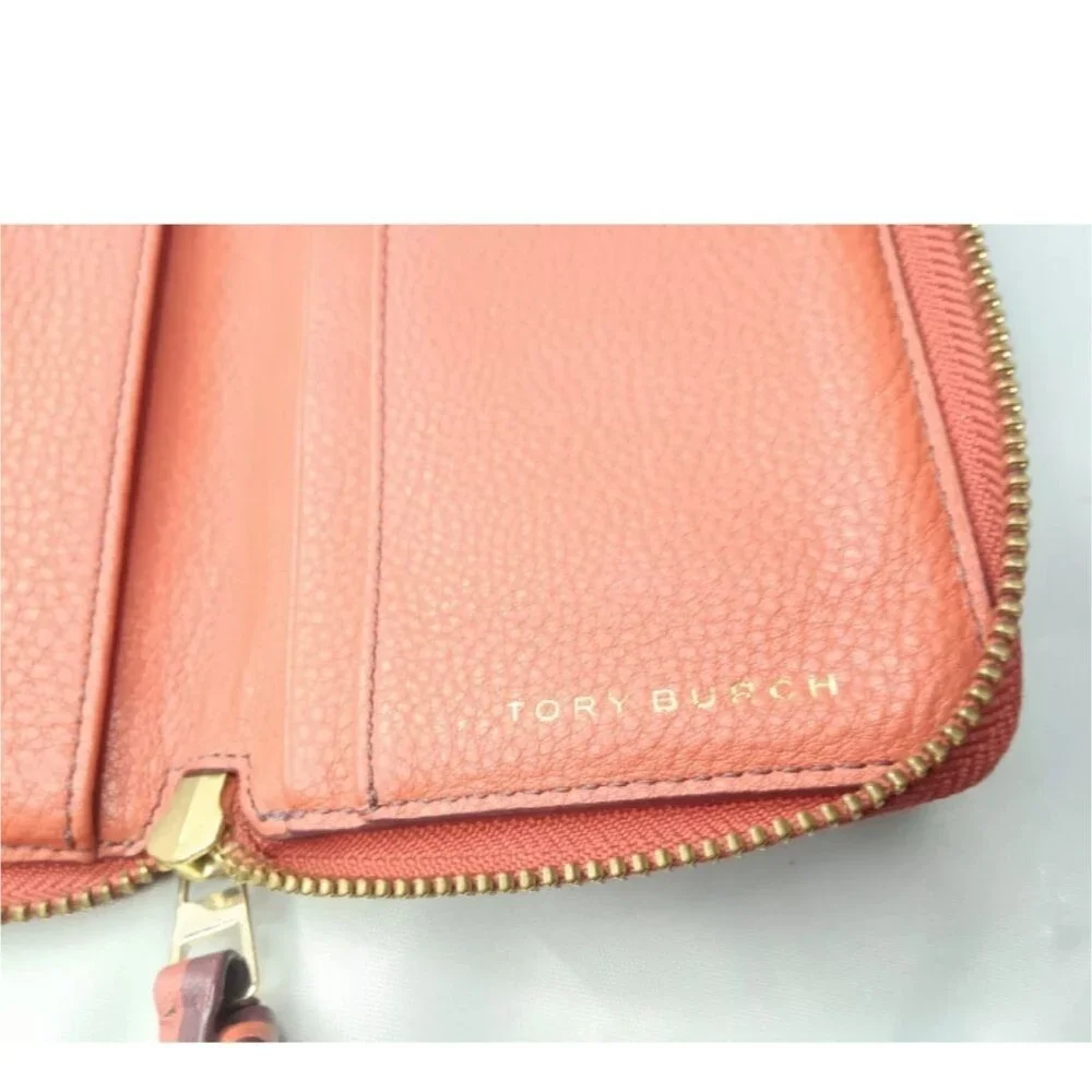 Tory Burch Berkeley Leather Wallet Burnt Orange Zip Around