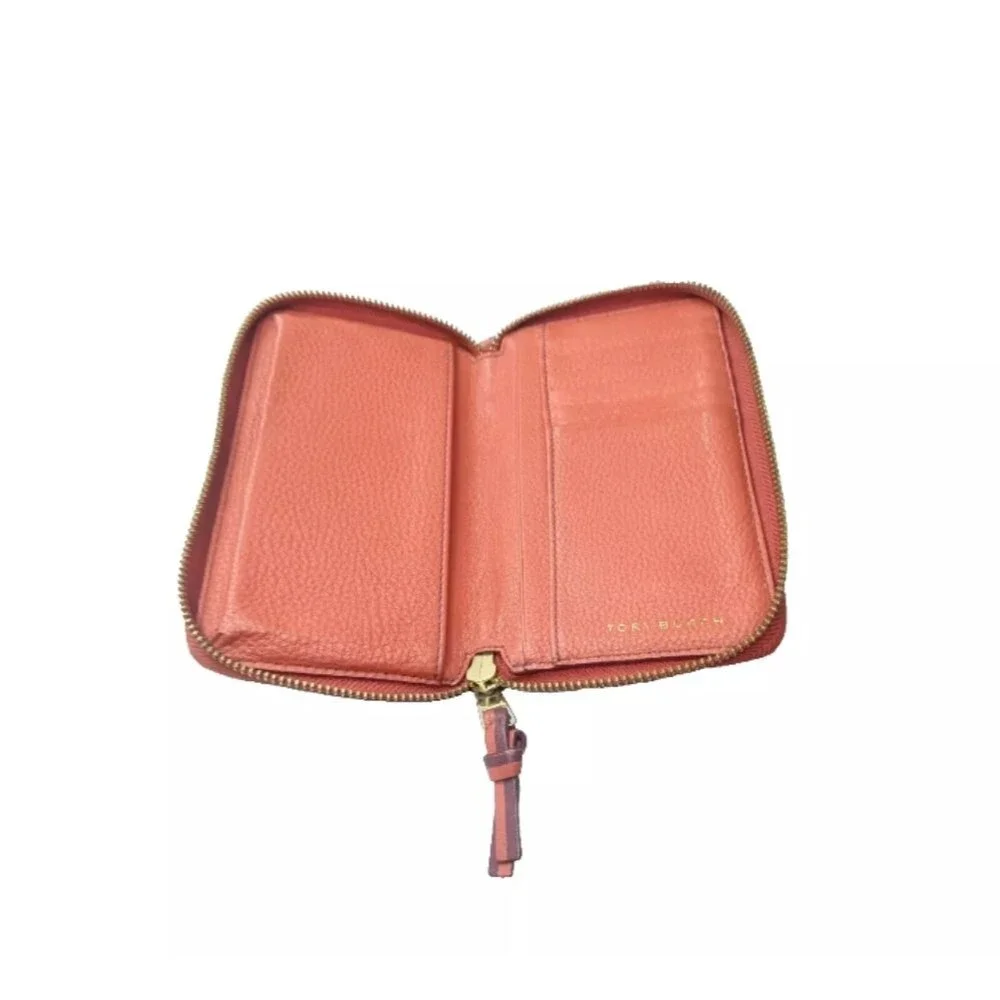 Tory Burch Berkeley Leather Wallet Burnt Orange Zip Around