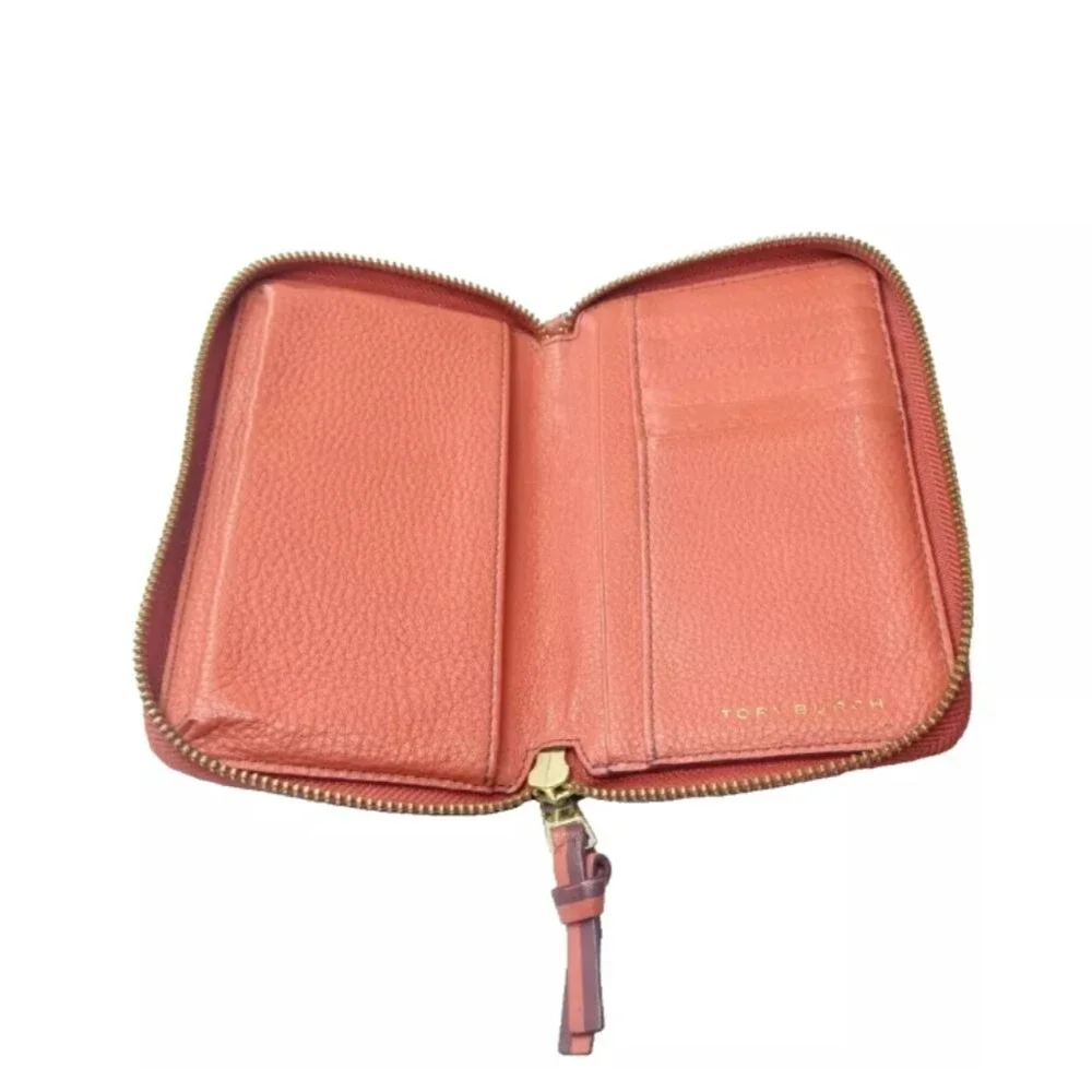 Tory Burch Berkeley Leather Wallet Burnt Orange Zip Around