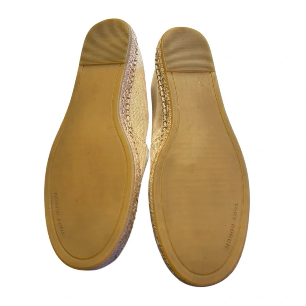 Tory Burch Everly Canvas Espadrilles Double T Logo Jute Sole Comfy Size 8