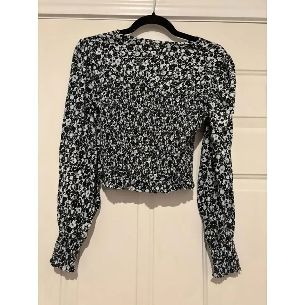Women's sz‎ 4 Boden black floral long sleeve blouse #897