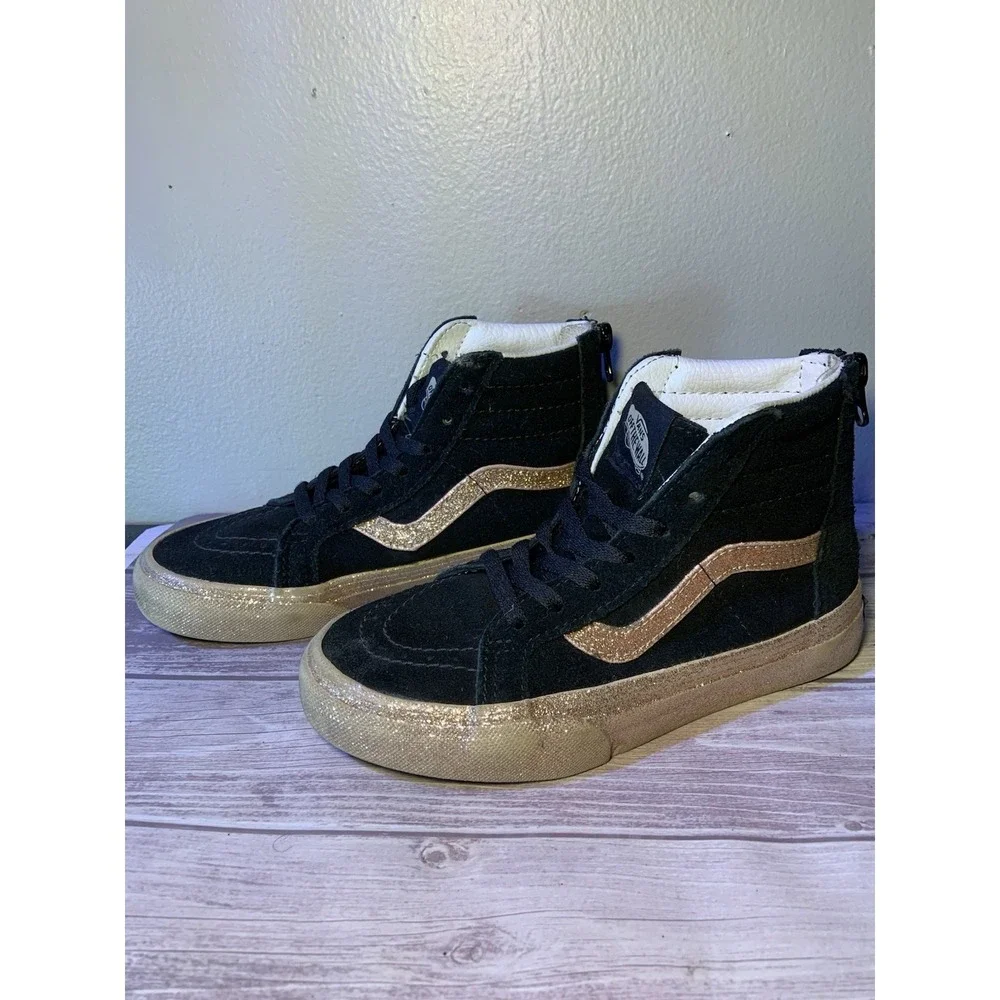Vans Off The Wall SK8-Hi Zip‎ Up Sneakers Girls 1 Youth Glitter Sparkle Shoes