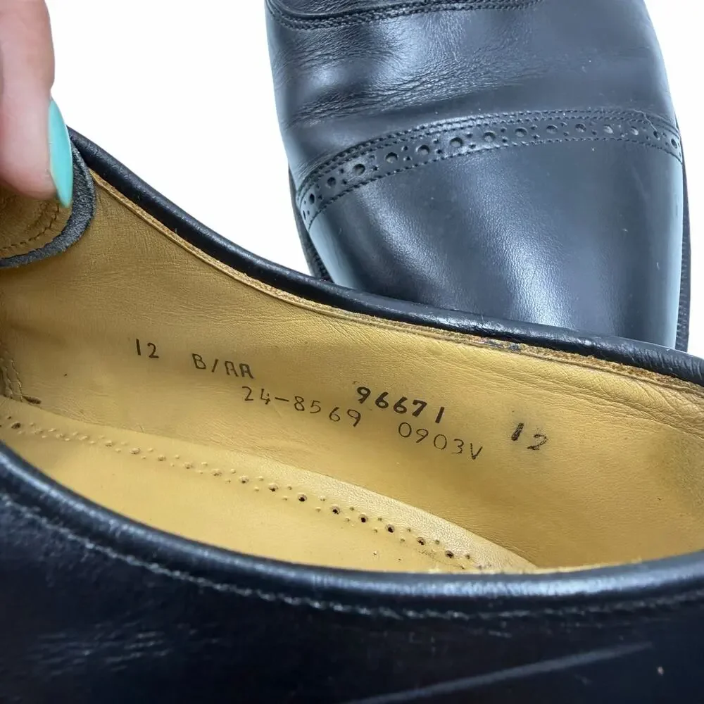 Johnston Murphy Handcrafted Black Leather Cap Toe Oxford Dress Shoes 12 B AA