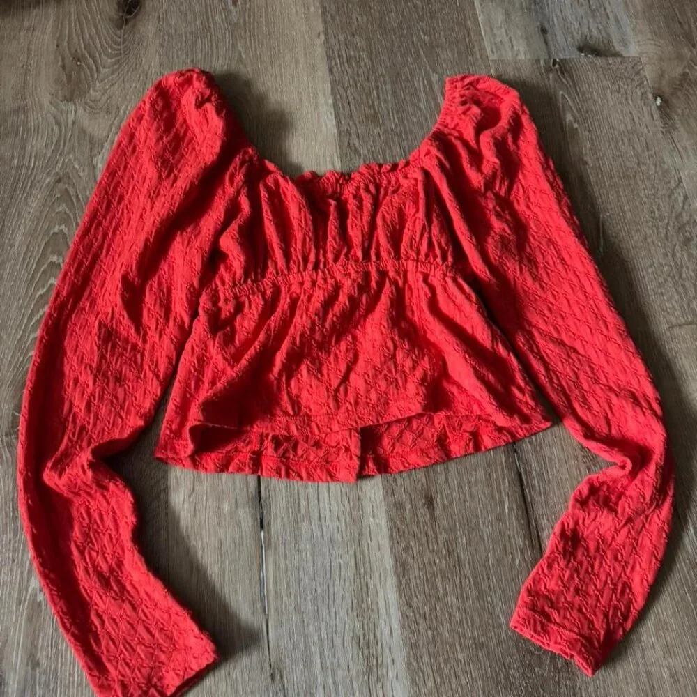 Free People Red Ladybug Long Sleeve Top Size M‎
