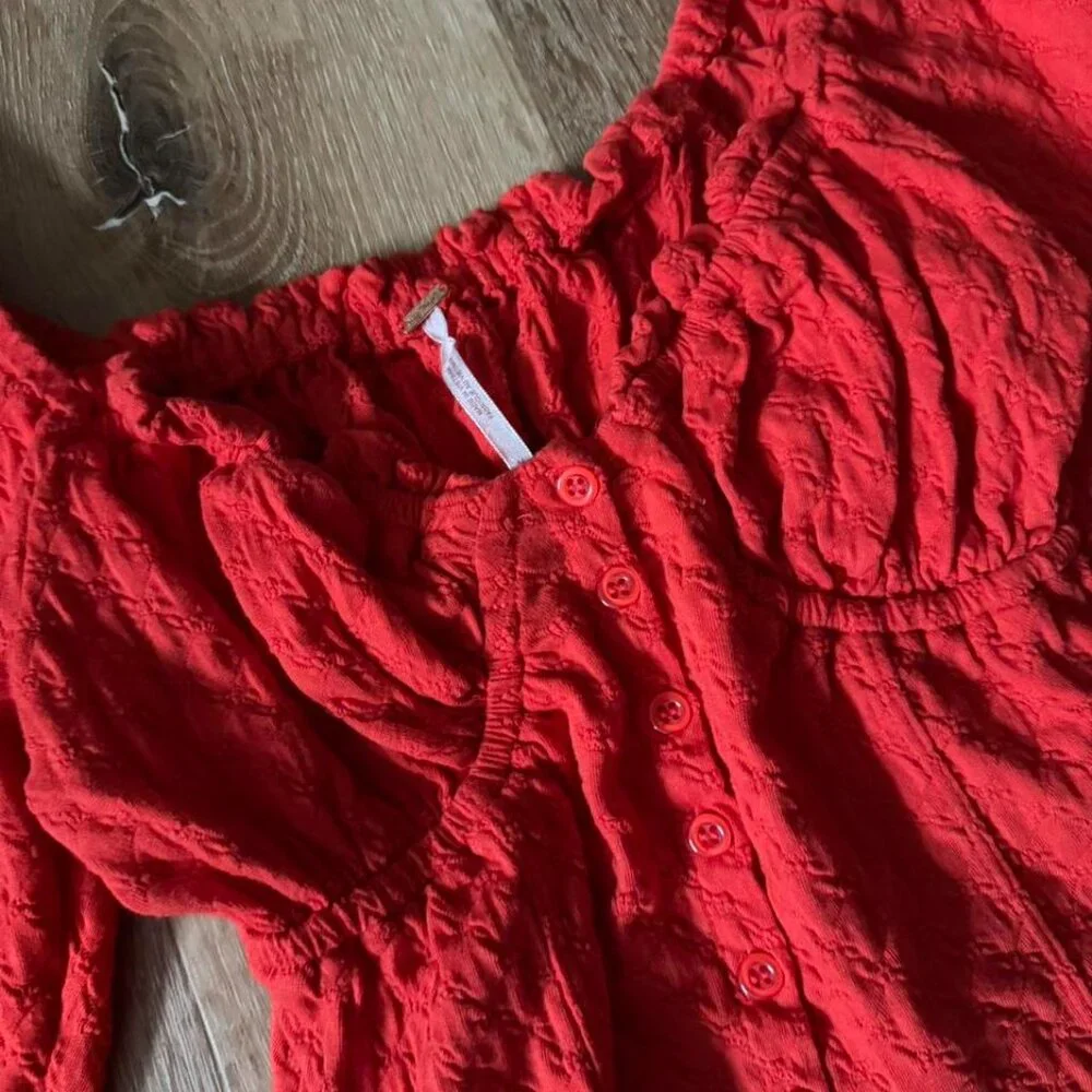 Free People Red Ladybug Long Sleeve Top Size M‎