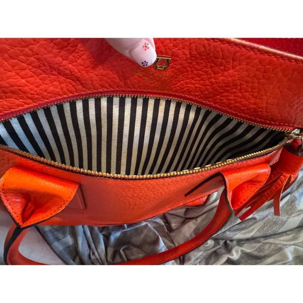 Kate Spade New York Orange Large Purse Bag Leather Magnetic Closure Pockets