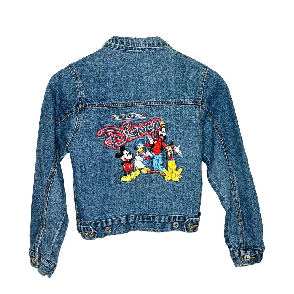 Disney Vintage Embroidered Jean Jacket Kids Girls Size 10/12 Denim Mickey Y2K
