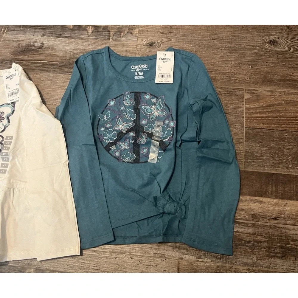 Girls Hooded Tie Dye OshKosh Butterfly Peace Sign Shirts Tops Lot 4T 4 5 New $74