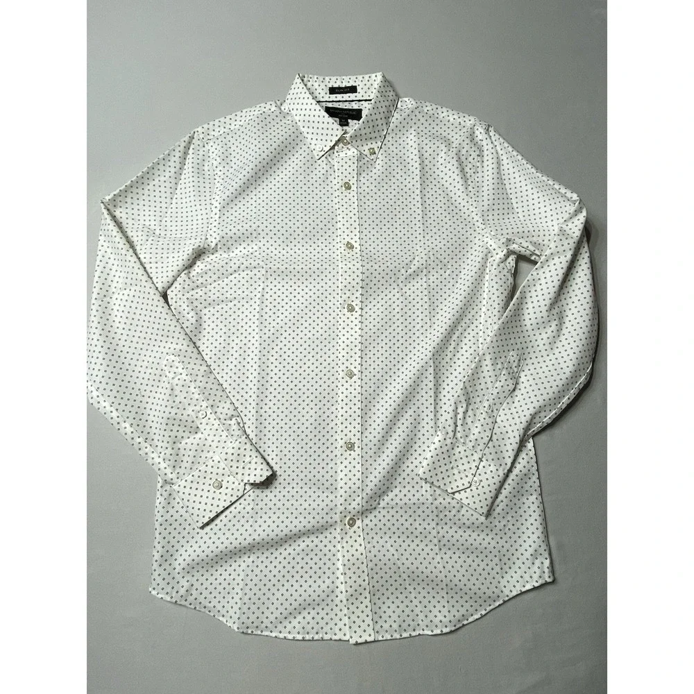 Banana Republic Slim Fit Non Iron Shirt Mens M 15-15.5 33-34 White Print
