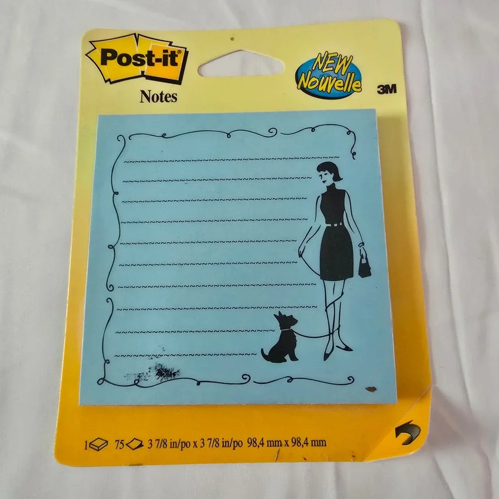 Post-it Vintage 2002 Notes Pad Stationery Blue Woman Walking Dog 3.8