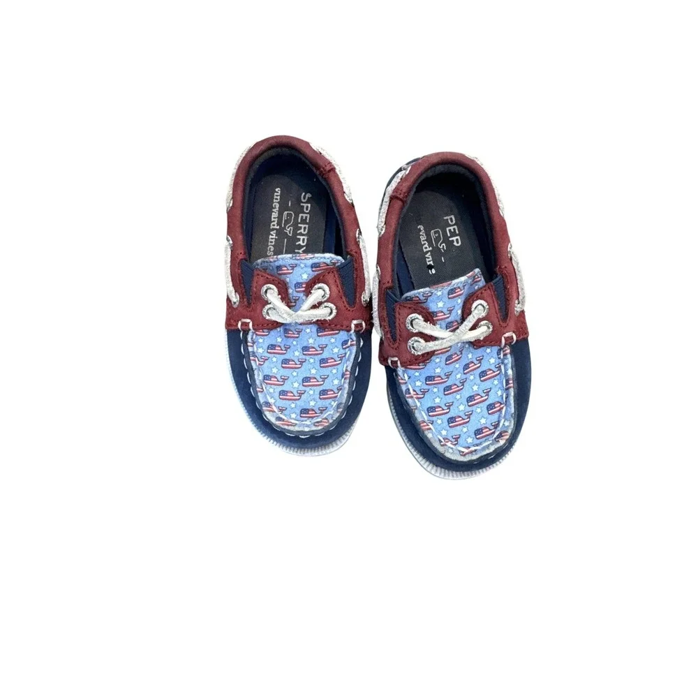 Sperry Vineyard‎ Vines AO Slip On Shoes Boys Size 6M Whale Flag Print Boat