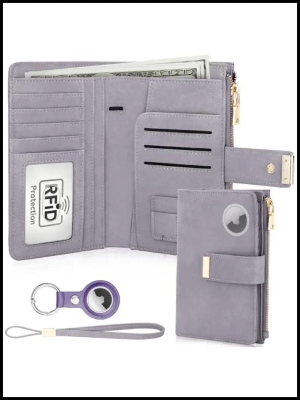 PU Leather Passport Holder with RFID Blocking & Airtag Slot for Travel