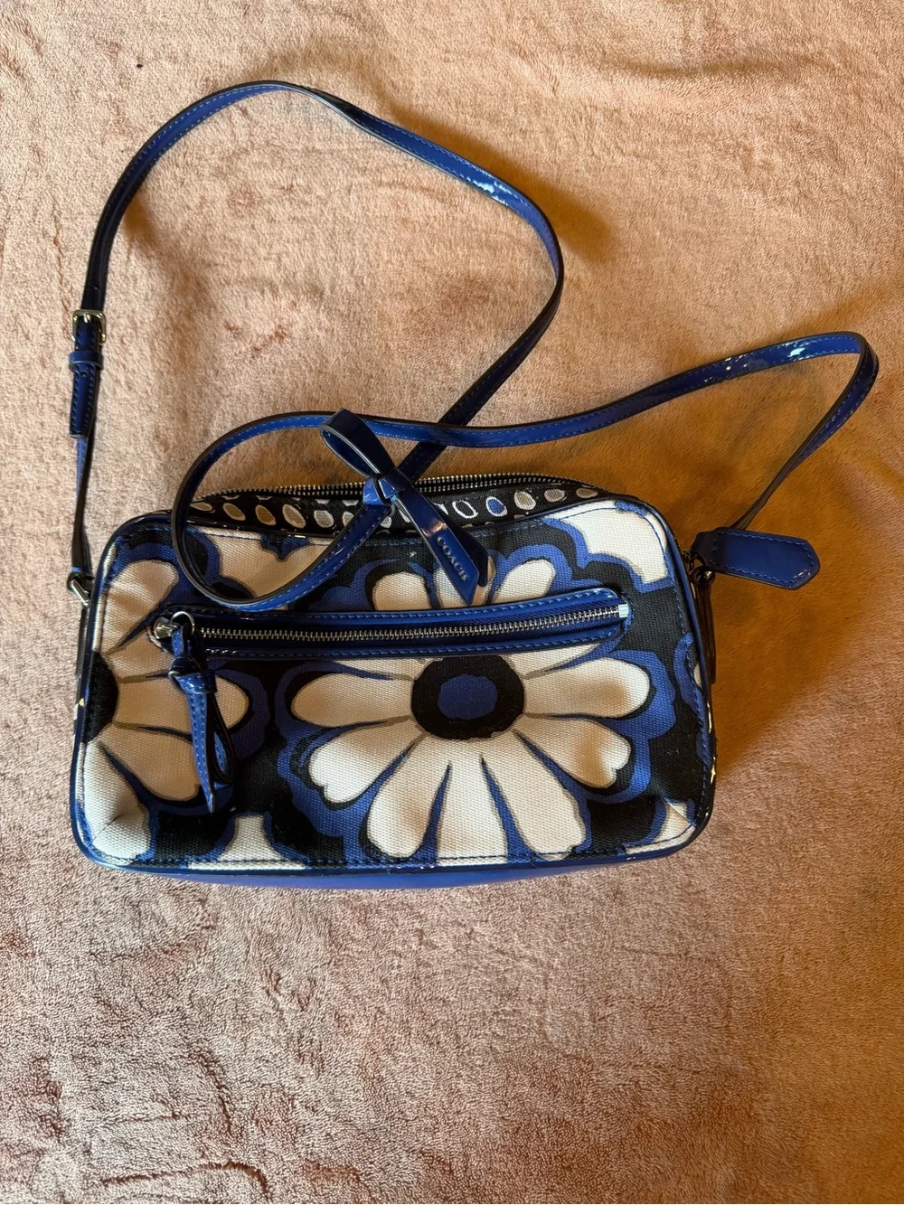 Coach Blue and White Floral Crossbody Bag