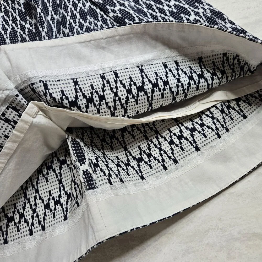 J.Crew Skirt‎ Womens 8 Blue White Geometric Textured Lined Zip Pockets Pleated