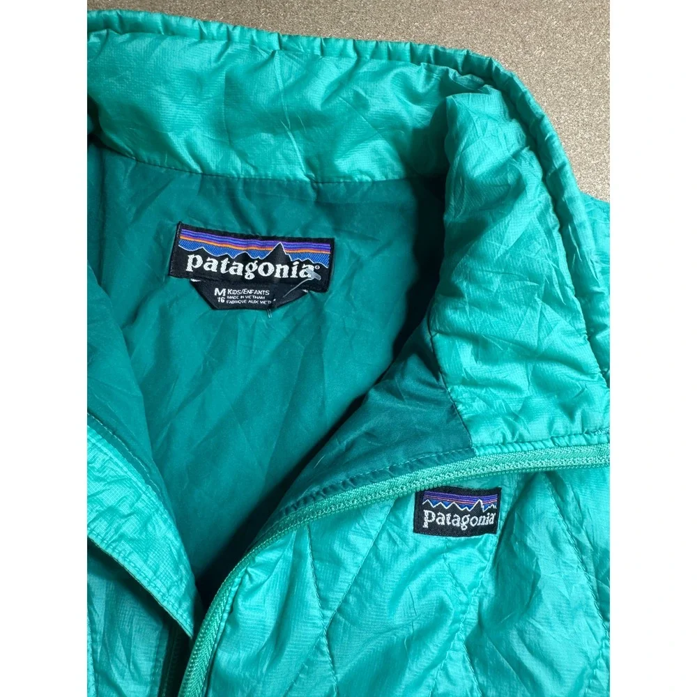 Patagonia Nano Puff Insulated Jacket Kids M 10 Teal Green Diamond Quilt Puffer